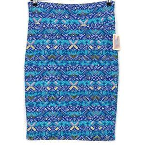 LuLaRoe Cassie Pencil Straight Skirt Blue Teal‎ Stretch Elastic Waist L Large